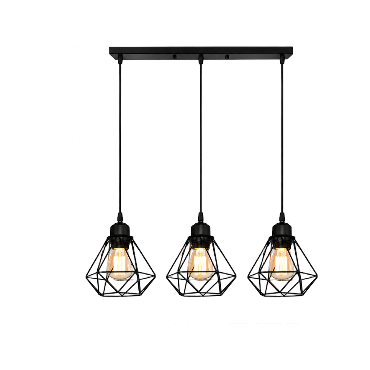 Lámpara colgante lineal jaulas geométricas, Negro (63*Regula 87cm) (3 focos E27 no incluidos)