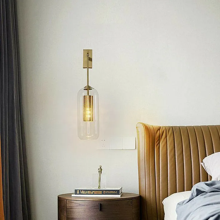 Aplique de pared farol de vidrio con brazo, Dorado (12*15*52cm) (1 foco E14 no incluido)