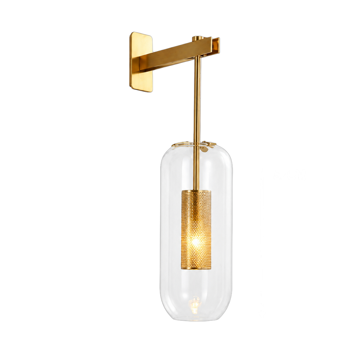 Aplique de pared farol de vidrio con brazo, Dorado (12*15*52cm) (1 foco E14 no incluido)