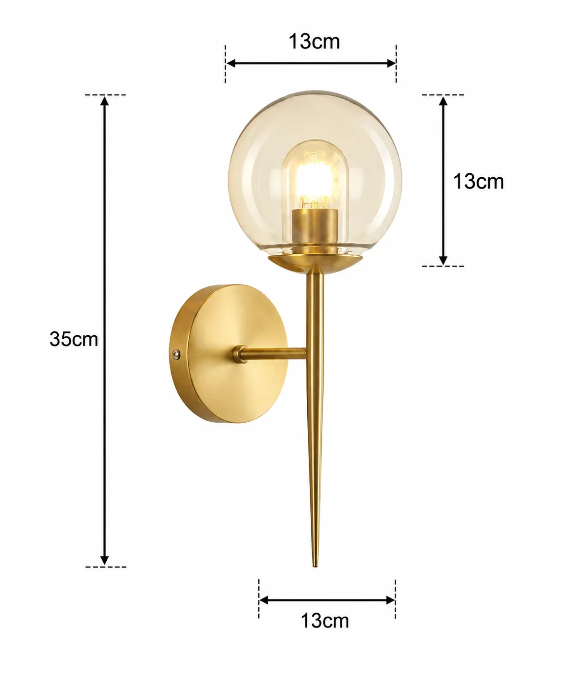 Aplique de pared esfera con base cónica, Dorado (13*15*35cm)