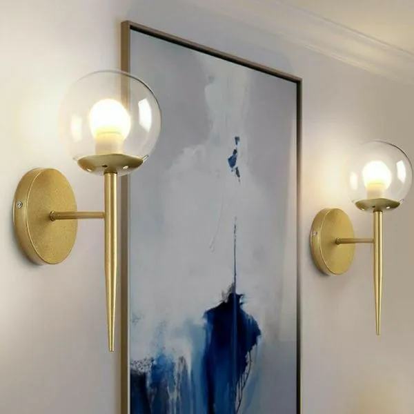 Aplique de pared esfera con base cónica, Dorado (13*15*35cm) (1 foco E27BULB3000K no incluido)