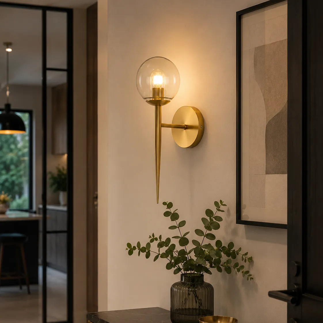 Aplique de pared esfera con base cónica, Dorado (13*15*35cm) (1 foco E27BULB3000K no incluido)