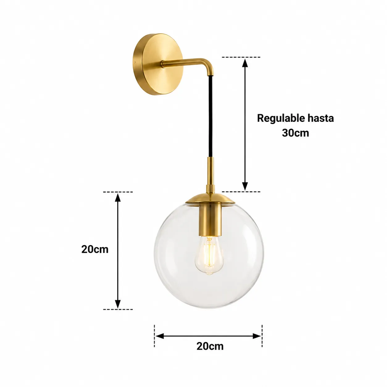Aplique de pared esfera colgante grande, Dorado (20*25*45cm) (1 foco E27BULB3000K no incluido)
