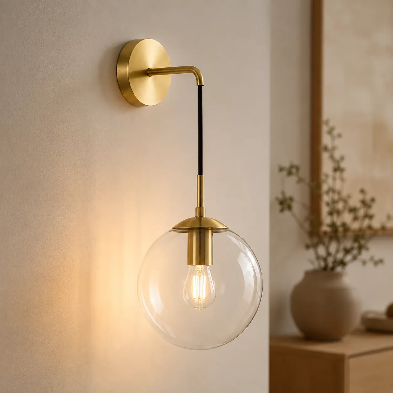 Aplique de pared esfera colgante grande, Dorado (20*25*45cm) (1 foco E27BULB3000K no incluido)