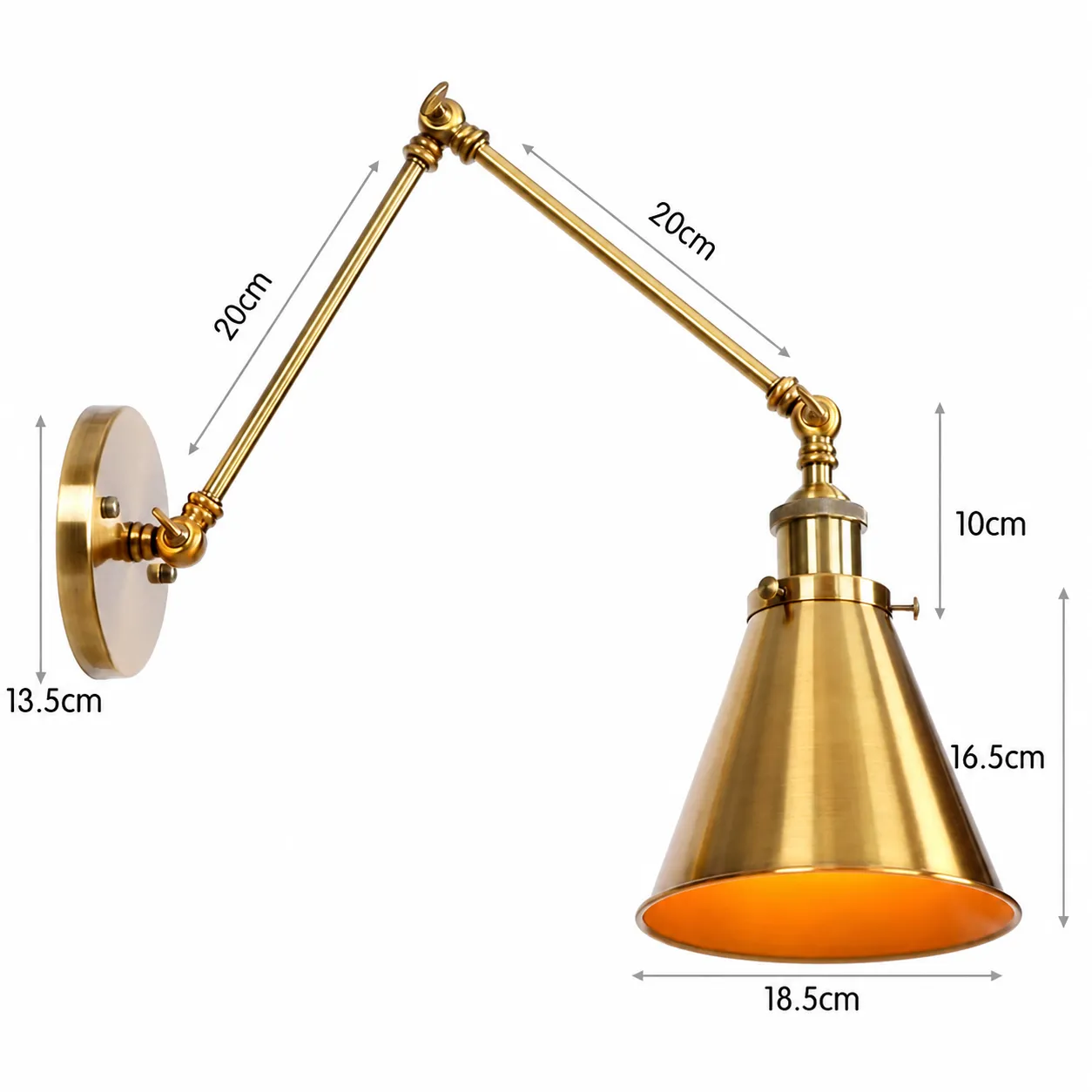 Aplique de pared brazo articulado industrial, Dorado (30*18.5*35cm)