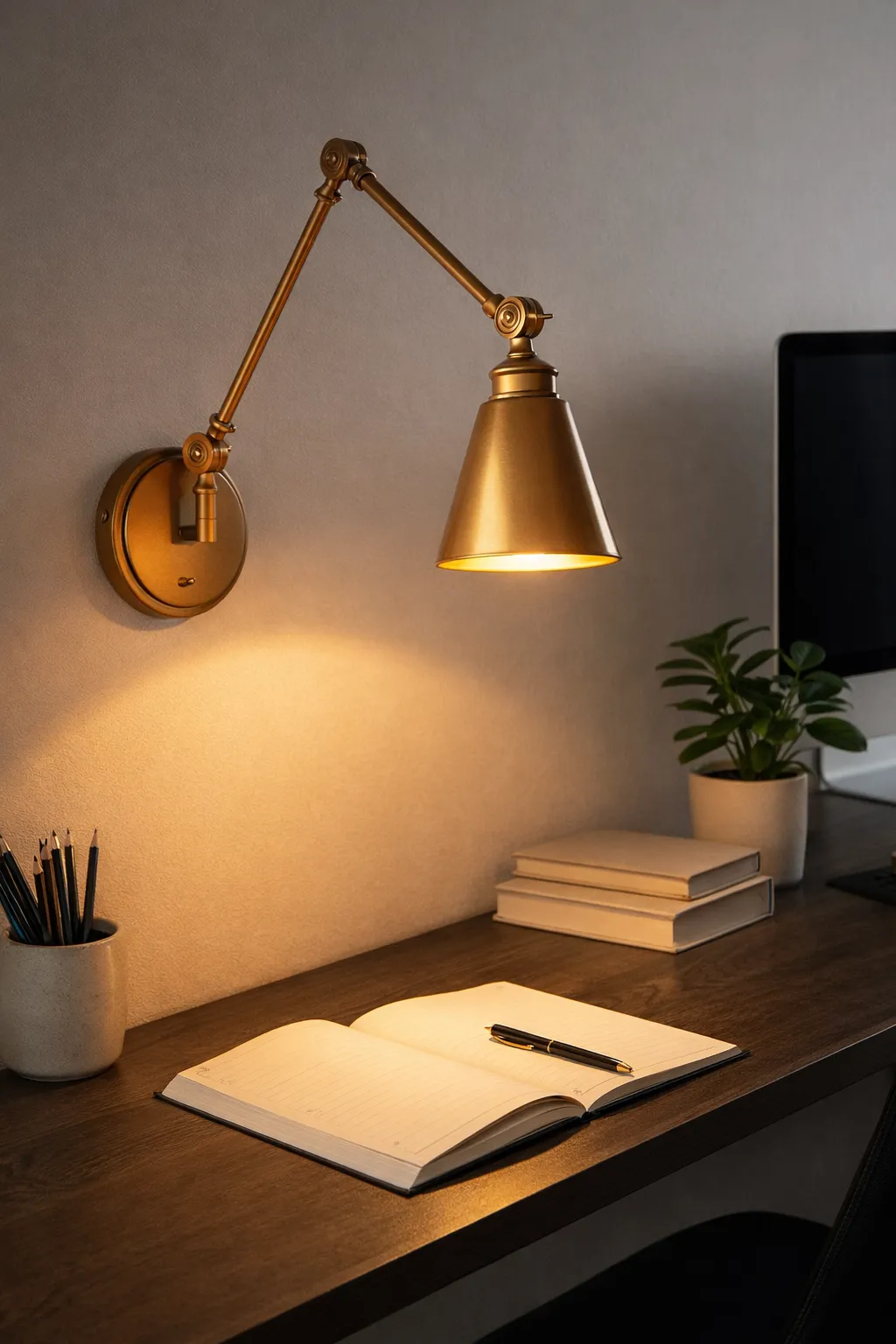 Aplique de pared brazo articulado industrial, Dorado (30*18.5*35cm) (1 foco E27 no incluido)