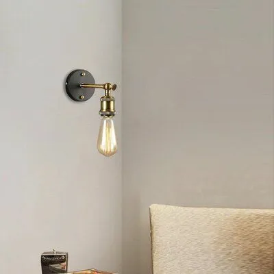 Aplique de pared brazo recto bombilla vintage, Negro y dorado (10*16*10cm) (1 foco E27 no incluido)