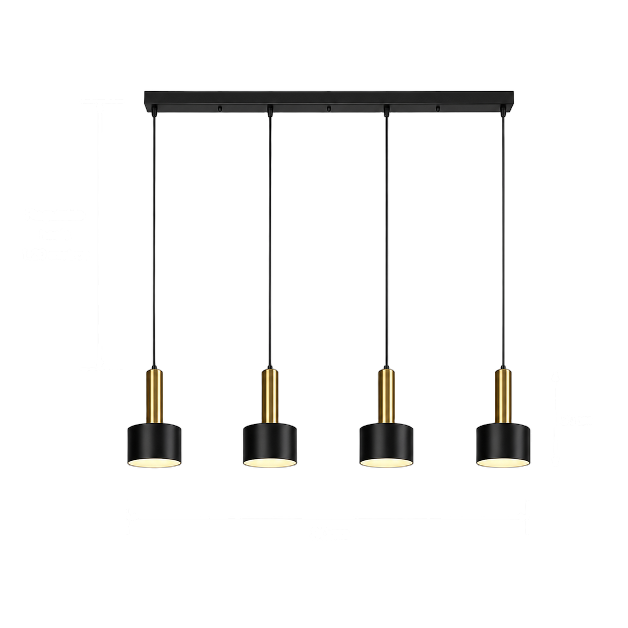 Lámpara colgante barra 4 luces, Negro y dorado (80*Regula 120cm) (4 focos E27BULB3000K no incluidos)