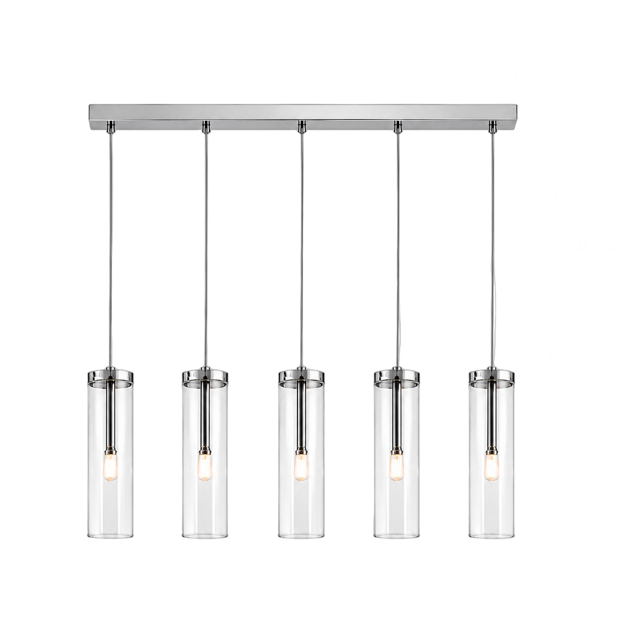 Lámpara colgante barra tubos de cristal 5 luces, Transparente (100*Regula 120cm) (5 focos G4 no incluidos)