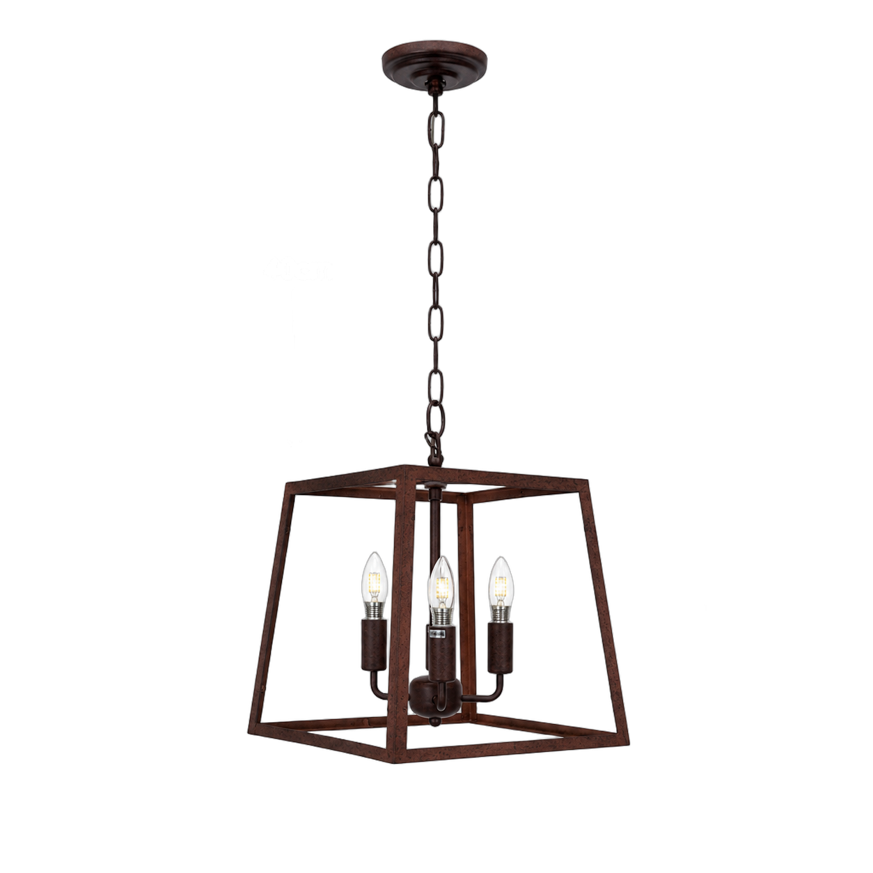 Lámpara colgante jaula rectangular, Café (31*29*Regulable 40cm) (3 focos E12 no incluidos)