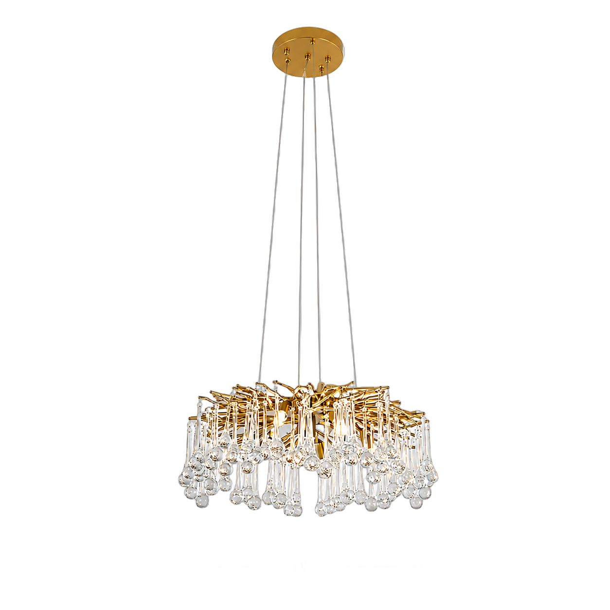 Candelabro colgante ramas con gotas de cristal, Dorado (40*45*Regula 100cm) (6 focos G9 no incluidos)