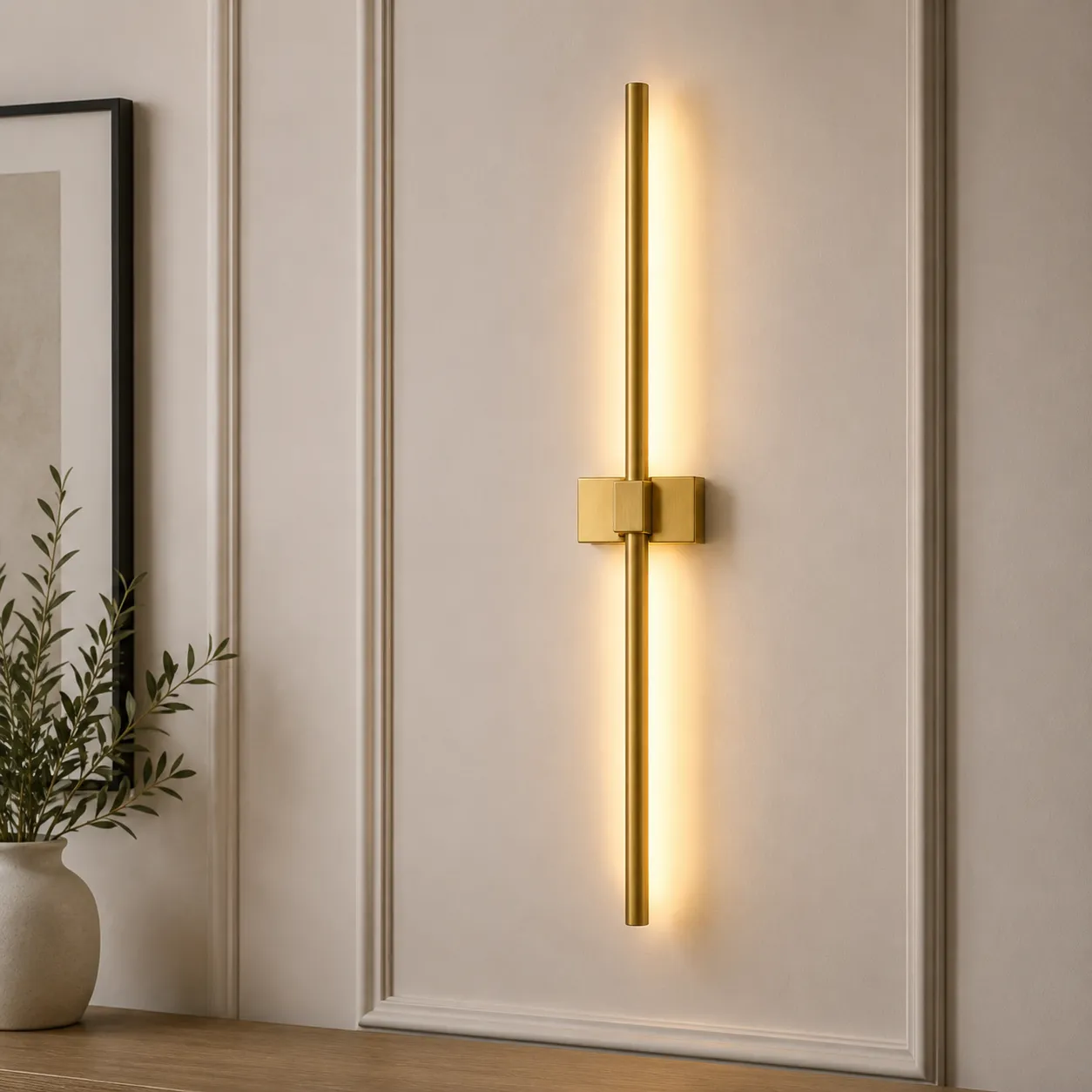 Aplique de pared minimalista, Dorado (12*6*100cm) (Circuito LED integrado, 3 temperaturas de luz: cálida 3000K, neutra 4500K, blanca 6000K, vida útil 25000 horas)