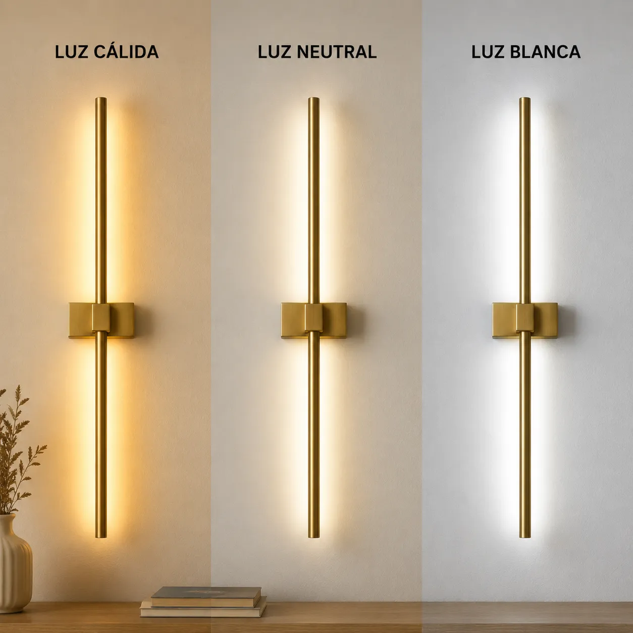 Aplique de pared minimalista, Dorado (12*6*60cm) (Circuito LED integrado, 3 temperaturas de luz: cálida 3000K, neutra 4500K, blanca 6000K, vida útil 25000 horas)