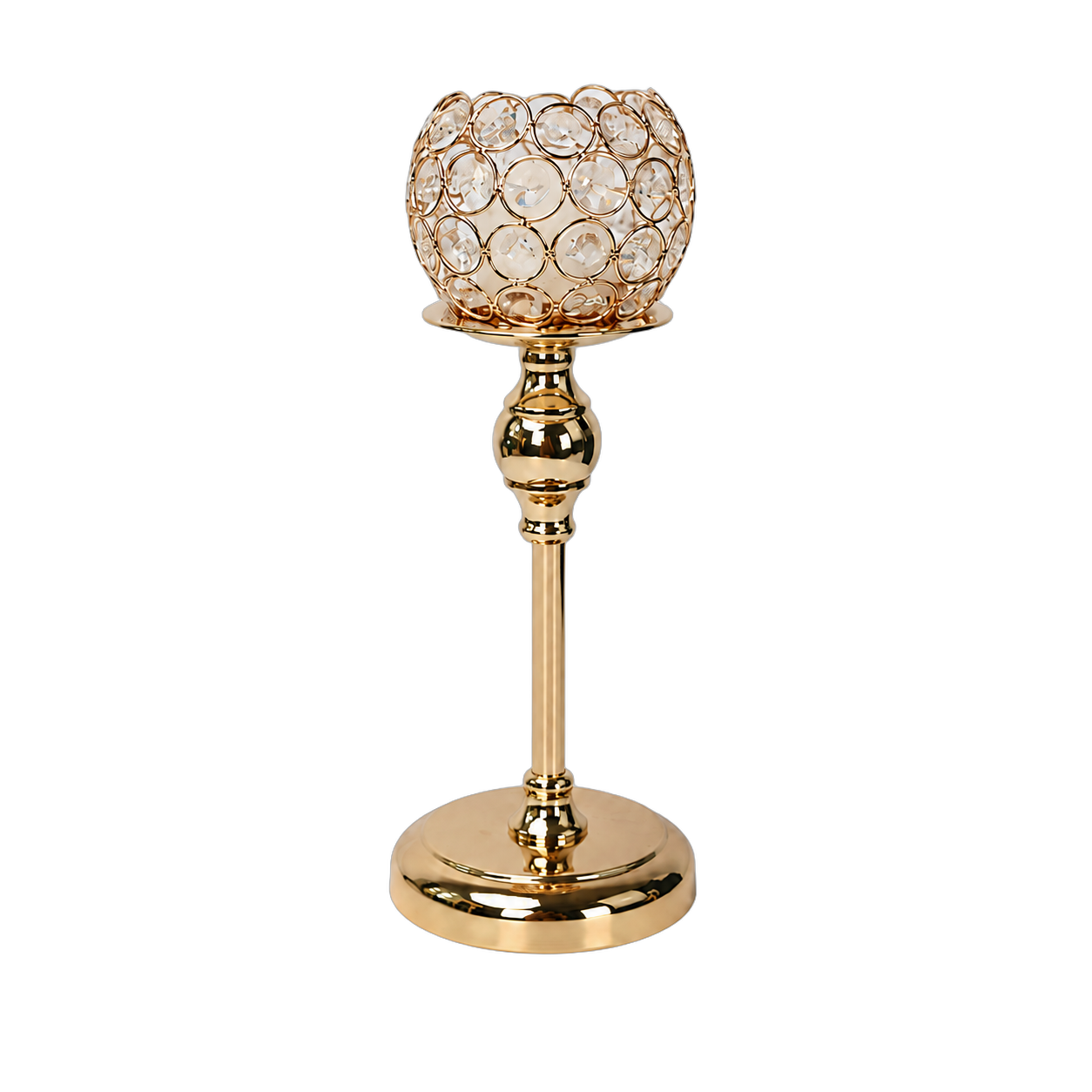 Candelabro con cristales facetados pequeño, Rosa dorado (33*12cm)